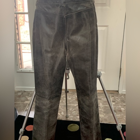 Distressed brown leather IDentity jeans by Lord & Taylor. Size2/4 - Picture 9 of 14